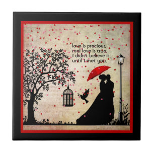 Vintage Elegant Beige & Black Poetry Valentines Tile