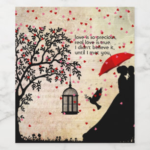 Vintage Elegant Beige & Black Poetry Valentines Wine Label