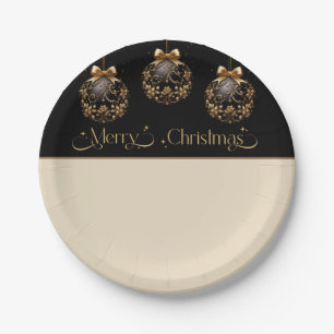 Vintage Elegant Black and Gold Christmas   Paper Plate