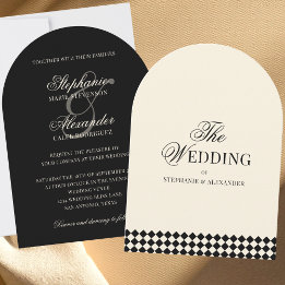 Vintage Elegant Black Ivory Old Money Arch Wedding Invitation