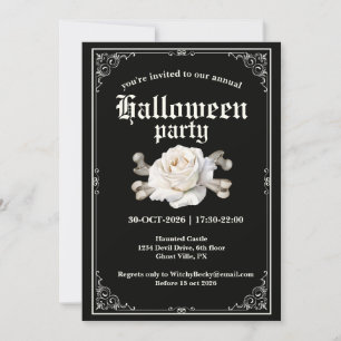 Vintage Elegant Black Silver Rose Halloween Party Invitation