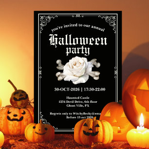 Vintage Elegant Black Silver Rose Halloween Party Invitation