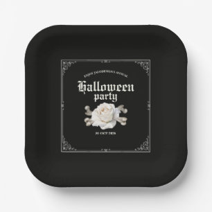 Vintage Elegant Black Silver Rose Halloween Party Paper Plate