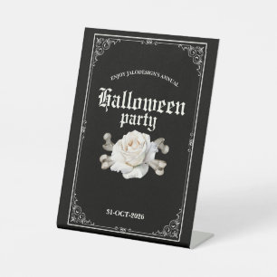 Vintage Elegant Black Silver Rose Halloween Party Pedestal Sign