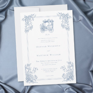 Vintage Elegant Blue Carriage Garden Wedding Invitation