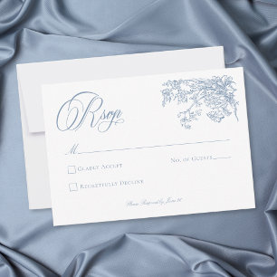 Vintage Elegant Blue Crest Garden Wedding RSVP Card