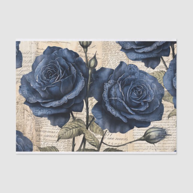 Vintage Elegant Blue Rose Tissue Paper (Front)