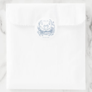 Vintage Elegant Blue Swan Crest Garden Wedding Classic Round Sticker