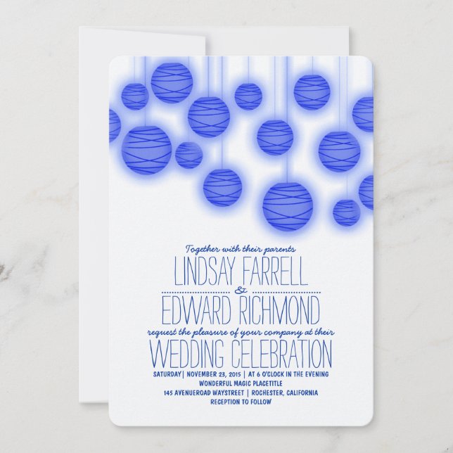 Vintage Elegant Blue Wedding Invitations (Front)