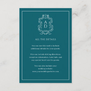 Vintage Elegant Blue With Border Wedding details Enclosure Card