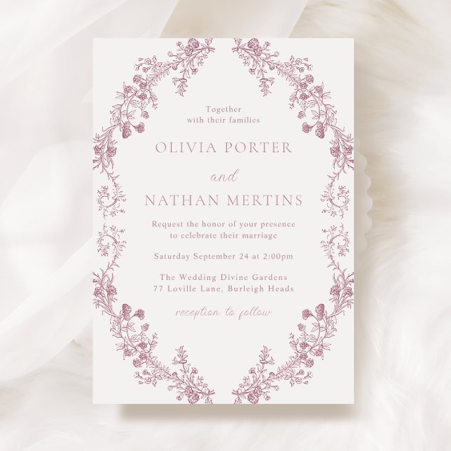 Vintage Elegant Blush Dusty Rose Wreath Wedding Invitation (Creator Uploaded)