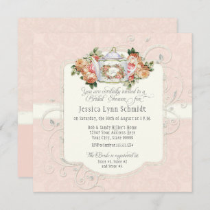 Vintage Elegant Blush Rose Floral Bridal Shower Invitation