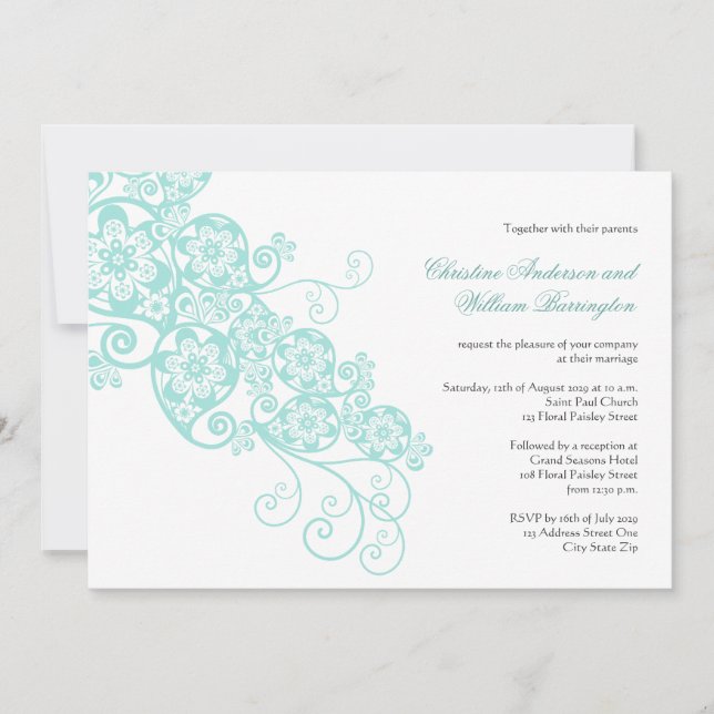 Vintage Elegant Boho Floral Paisley Wedding Invite (Front)