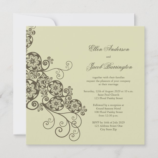 Vintage Elegant Boho Floral Paisley Wedding Invite (Front)