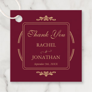 Vintage Elegant Burgundy & Gold Wedding Thank You Favour Tags