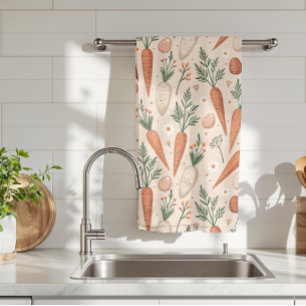 Vintage Elegant Carrots with Blossoms and Tiny Egg Tea Towel