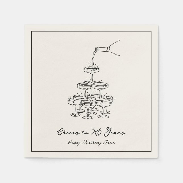 Vintage Elegant Champagne Sketch Birthday Napkins (Front)