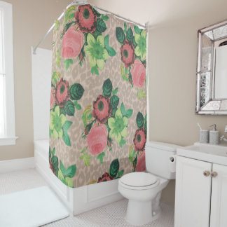 vintage elegant cheetah flowers shower curtain