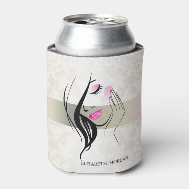 Vintage Elegant,Chic,Lace,Girl Silhouette Can Cooler (Can Front)
