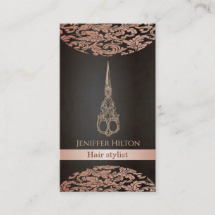 Vintage elegant chic luxury damask scissors business card