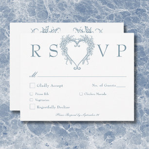 Vintage Elegant Chinoiserie Blue Heart Wedding RSVP Card
