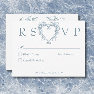 Vintage Elegant Chinoiserie Blue Heart Wedding RSVP Card