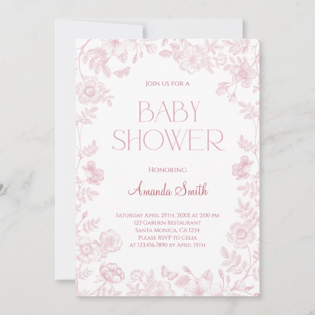  Vintage Elegant Chinoiserie Floral Baby Shower Invitation (Front)