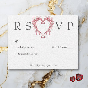 Vintage Elegant Chinoiserie Floral Heart Wedding RSVP Card