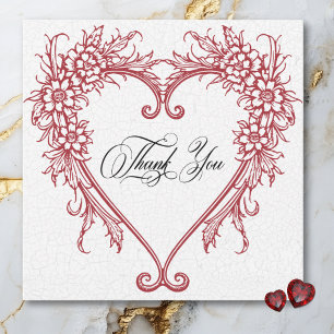 Vintage Elegant Chinoiserie Floral Heart Wedding Thank You Card