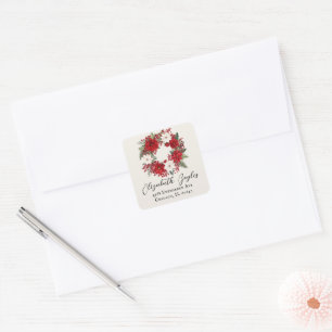 Vintage Elegant Christmas Wreath Holiday Address Square Sticker