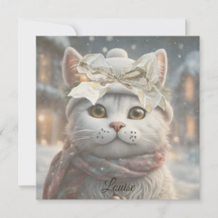 Vintage Elegant Cute Christmas Cat Lover Gift Card