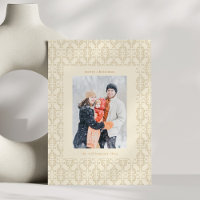 Vintage Elegant Damask Cream Christmas Photo