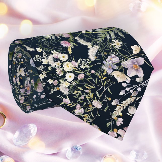  Vintage Elegant Dark Blue Floral Wedding Necktie (Creator Uploaded)
