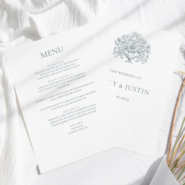 Vintage Elegant Dusty Blue Baroque Wedding Menu (Creator Uploaded)