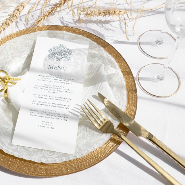 Vintage Elegant Dusty Blue Baroque Wedding Menu (Creator Uploaded)