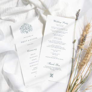 Vintage Elegant Dusty Blue Baroque Wedding Programme