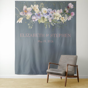 Vintage Elegant Dusty Blue Floral Wedding Tapestry