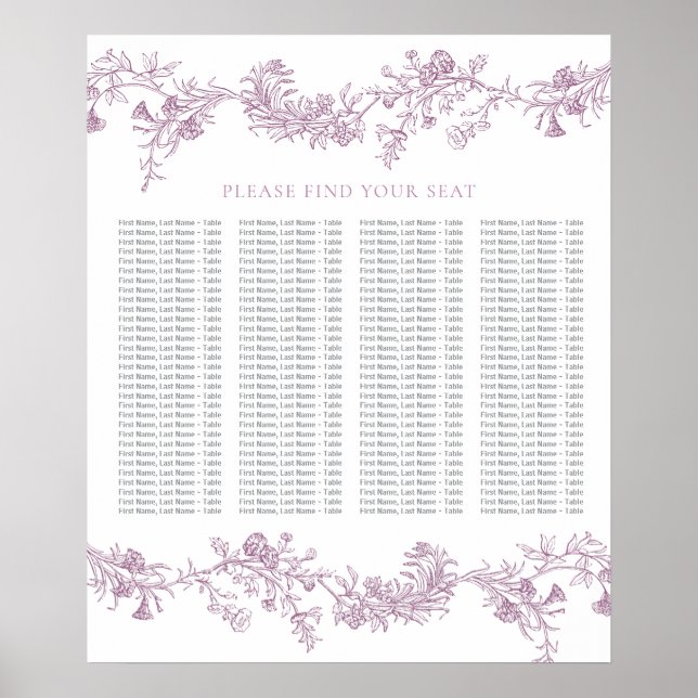 Vintage Elegant Dusty Pink Wedding Seating Chart (Front)
