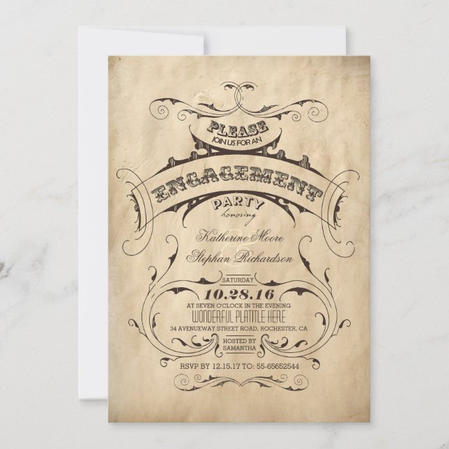 Vintage Elegant Engagement Party Invitations (Front)