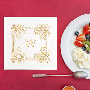 Vintage Elegant Floral Border Monogram Foil Napkins