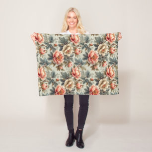 Vintage elegant floral fleece blanket