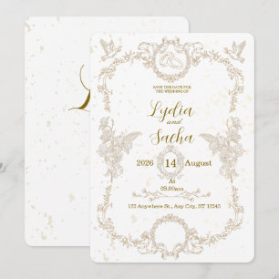 Vintage Elegant Floral Frame Wedding Invitation