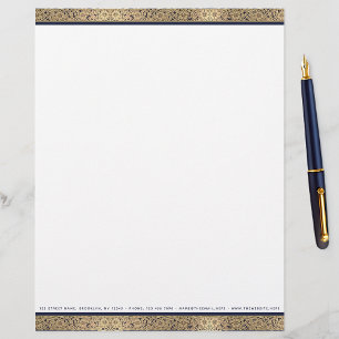 Vintage Elegant Floral Gold Roses Navy Blue Text Custom Letterhead
