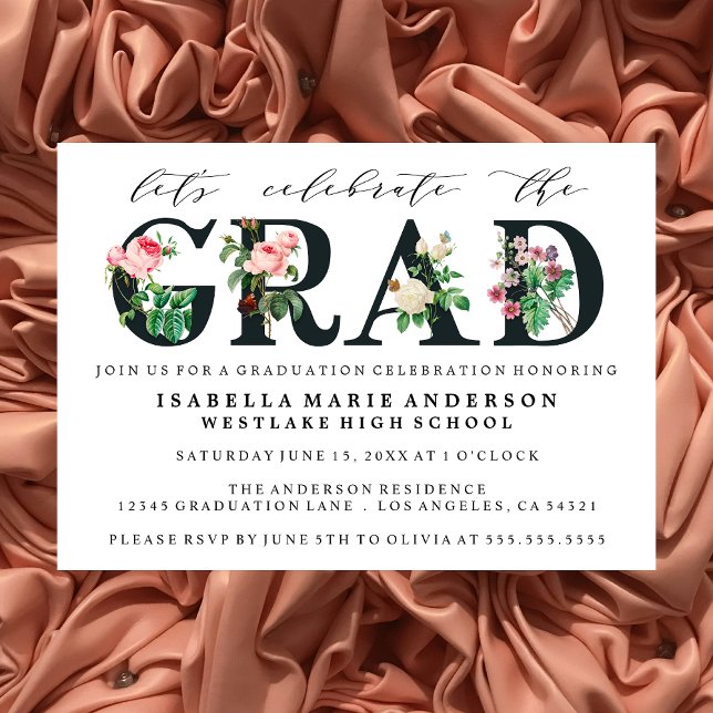VINTAGE ELEGANT FLORAL GRADUATION PARTY INVITATION (Creator Uploaded)