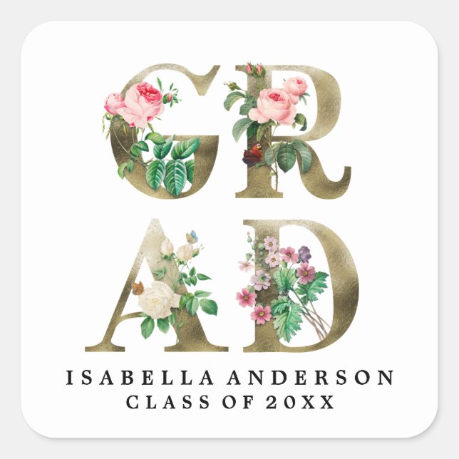 VINTAGE ELEGANT FLORAL GRADUATION STICKER (Front)