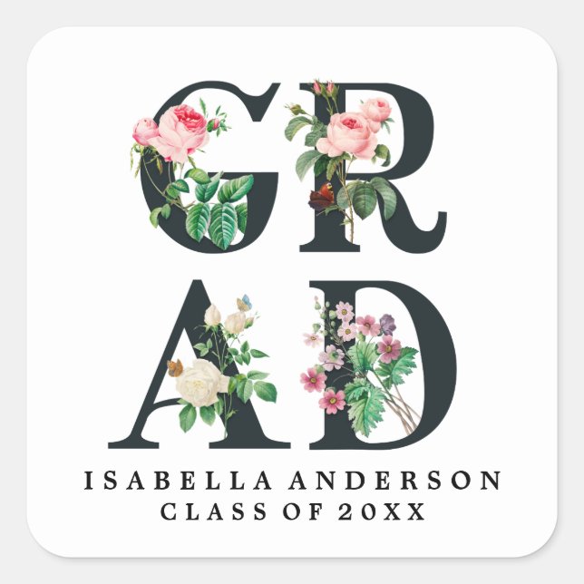 VINTAGE ELEGANT FLORAL GRADUATION STICKER (Front)
