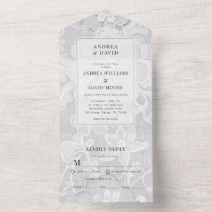 Vintage Elegant Floral Lace Wedding All In One Invitation