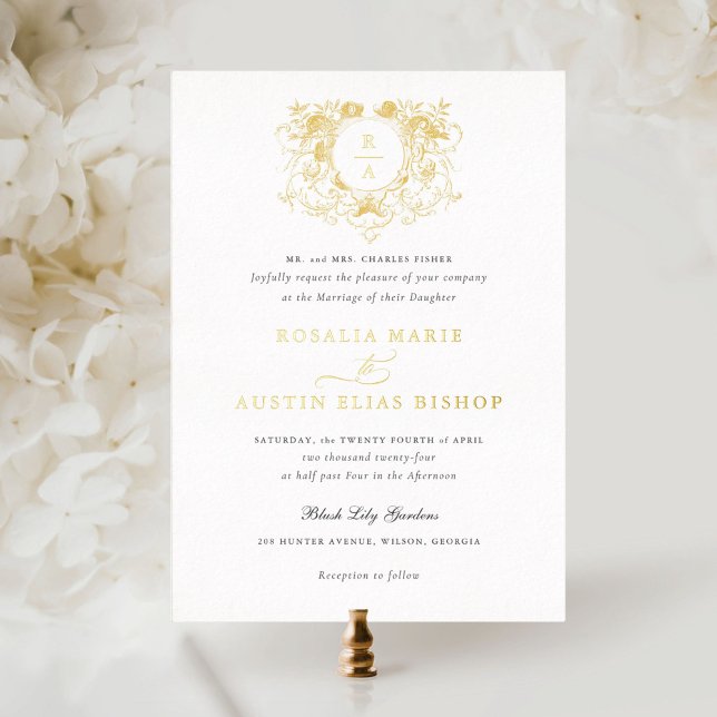 Vintage Elegant Floral Leaf Crest Wedding Gold (Creator Uploaded)