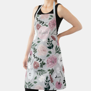 Vintage Elegant floral Paint Light Gray design Apron