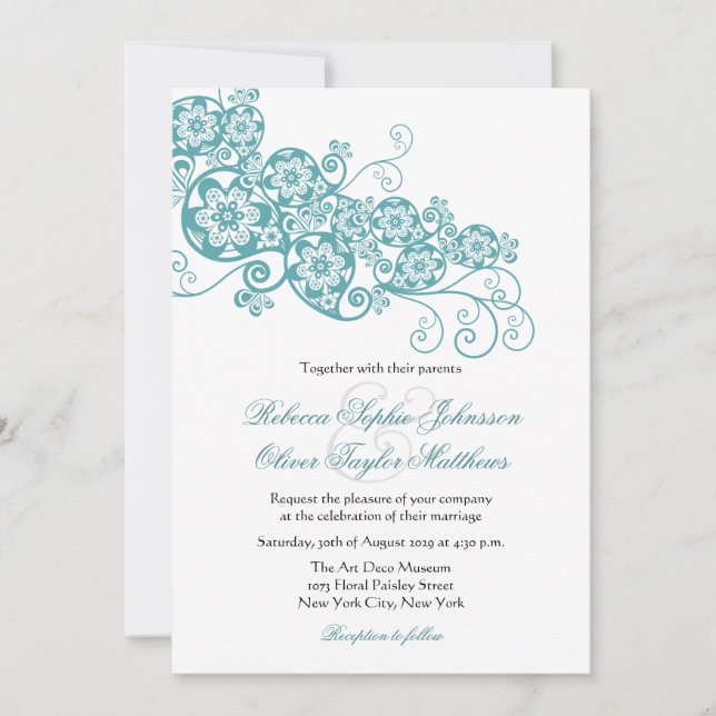 Vintage Elegant Floral Paisley Boho Wedding Invite (Front)